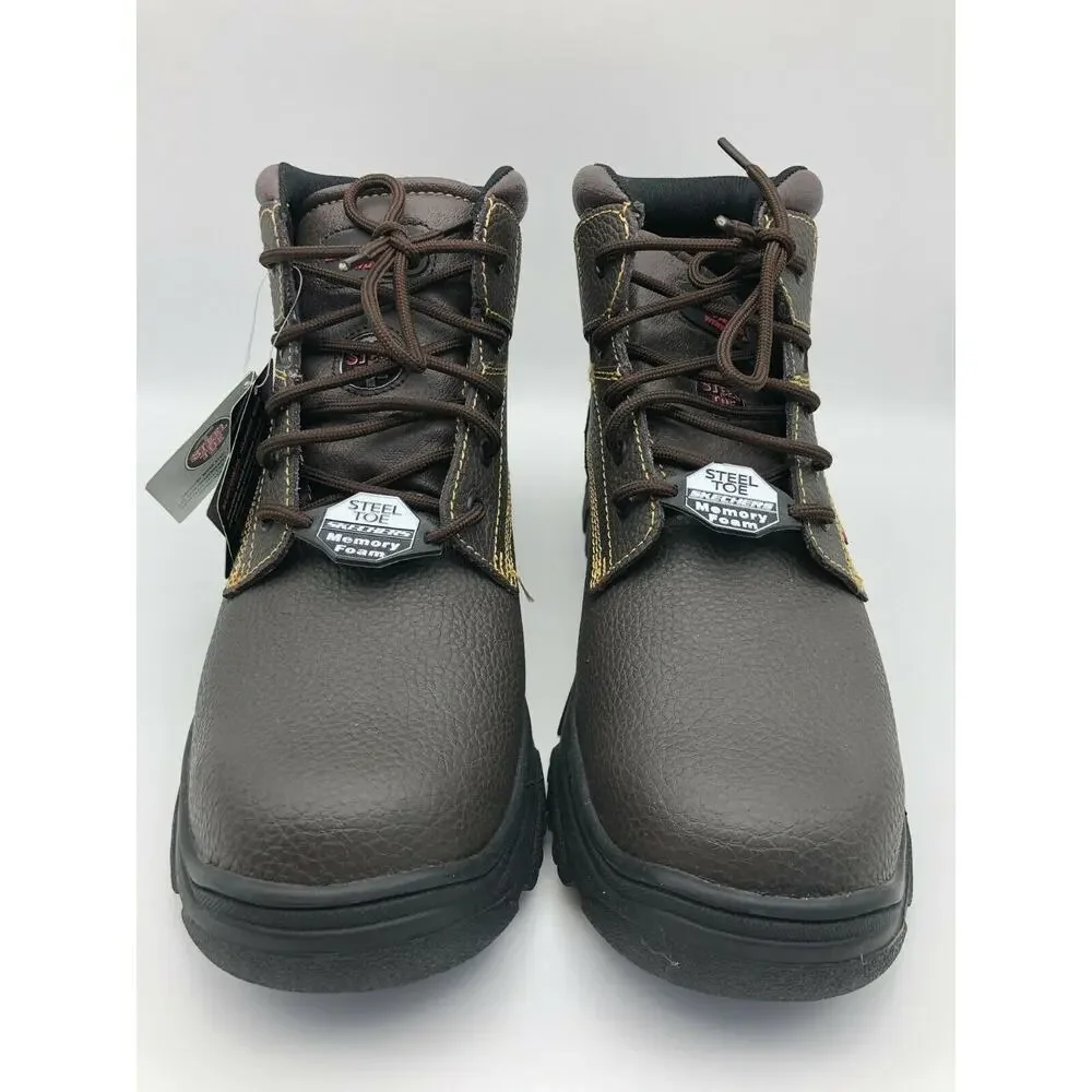 Skechers Men's 77143MC Brown Leather Steel Toe Safety Boots Lace Up Size US 13
